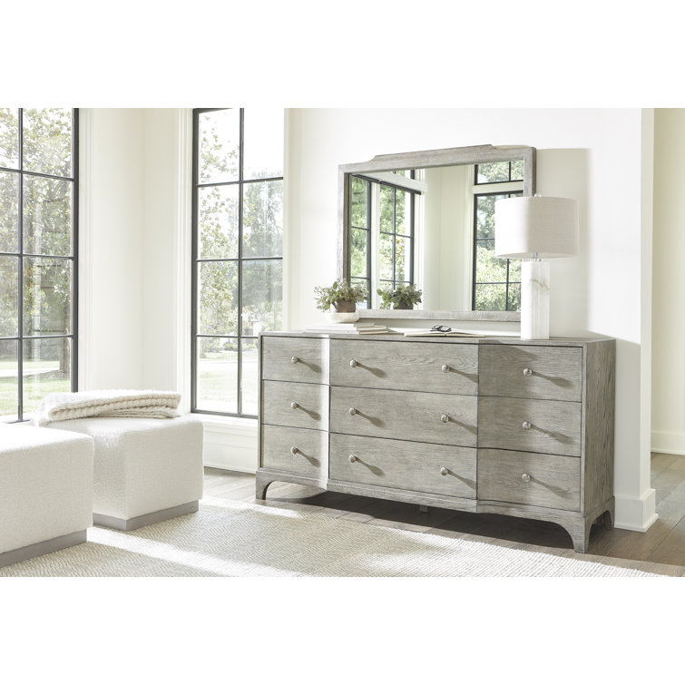 Transitional Pewter Gray Wood Rectangular Dresser Mirror
