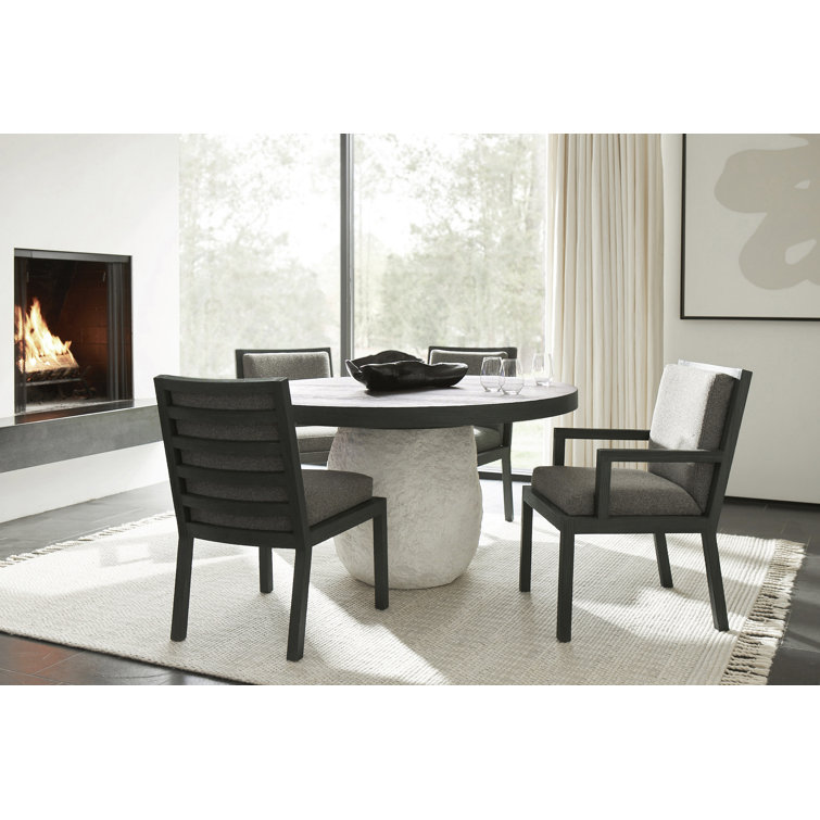 Gray Upholstered Ladderback Side Chair with Wood Frame