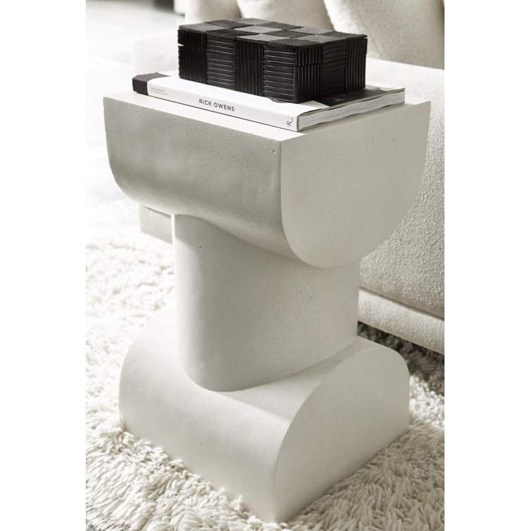Quarry Cream Square Stone and Metal Contemporary End Table