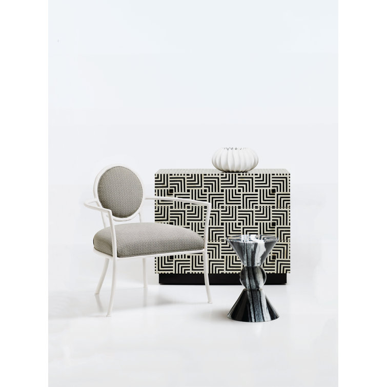 Transitional Black and White Round Stone End Table, 12"