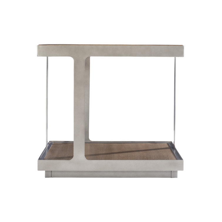 Transitional Quartered Oak and Steel Square End Table in Gray/Brown