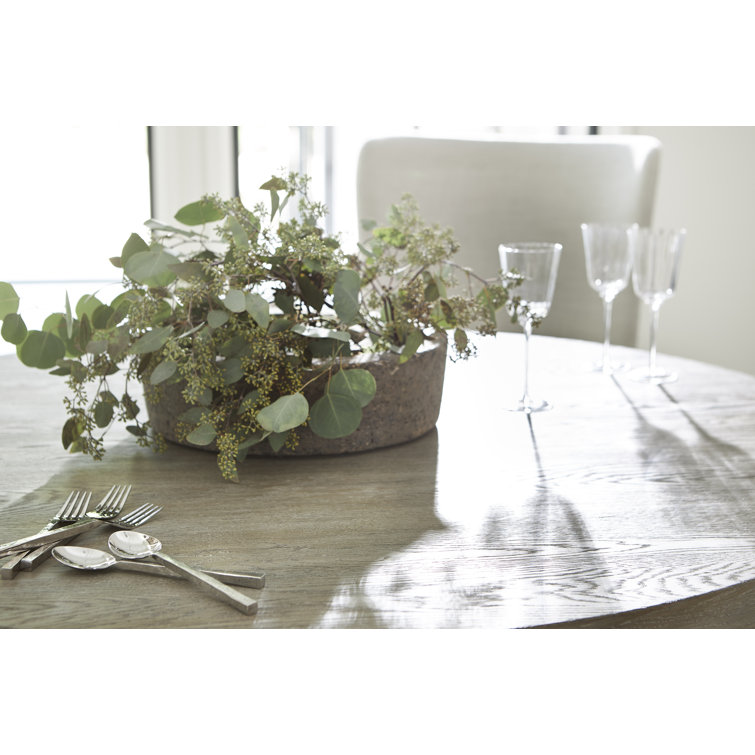 Transitional Pewter Finish Extendable Round Wood Dining Table
