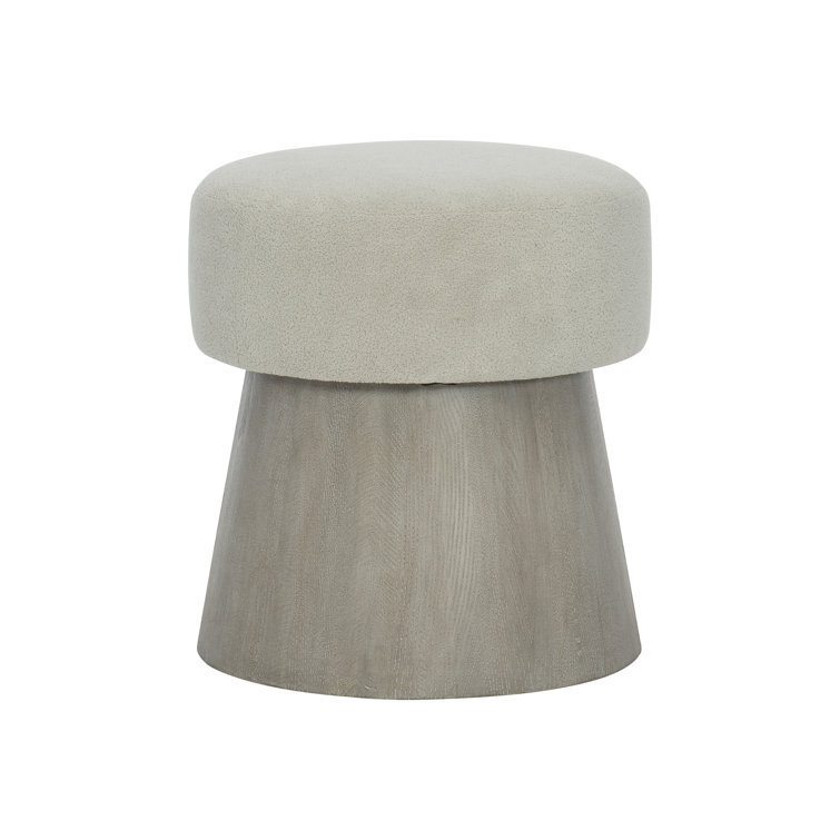 Transitional Cerused Greige Upholstered Round Bench