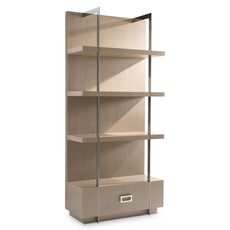 Sahara Brown Oak and Stainless Steel Etagere Bookcase