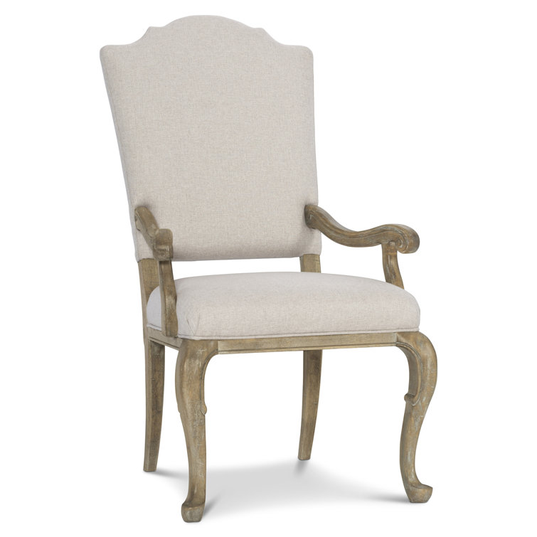 Villa Toscana Beige Upholstered Wood Arm Chair with Curved Legs