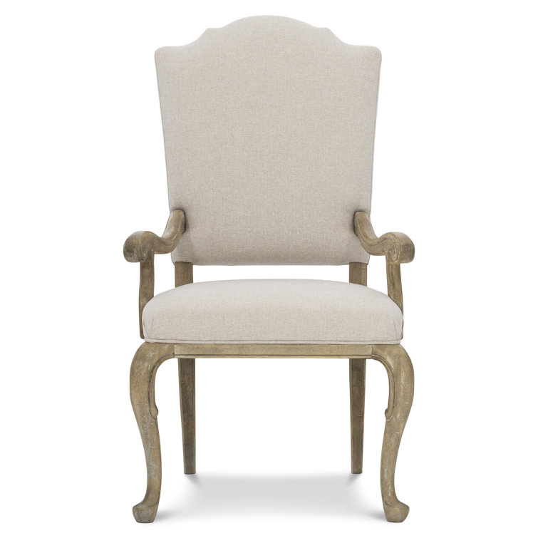 Villa Toscana Beige Upholstered Wood Arm Chair with Curved Legs