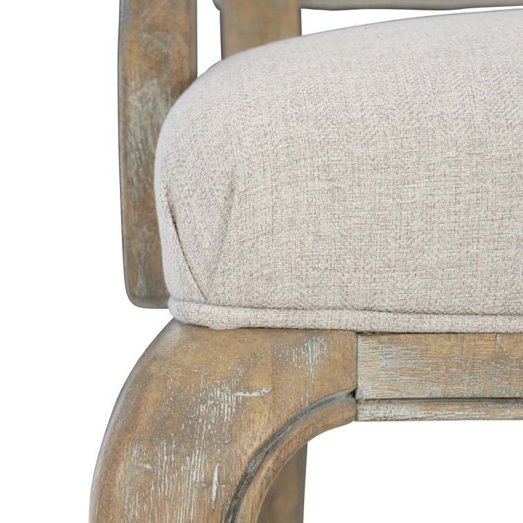 Villa Toscana Beige Upholstered Wood Arm Chair with Curved Legs