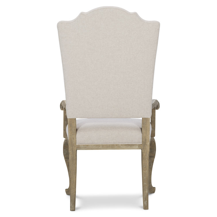 Villa Toscana Beige Upholstered Wood Arm Chair with Curved Legs
