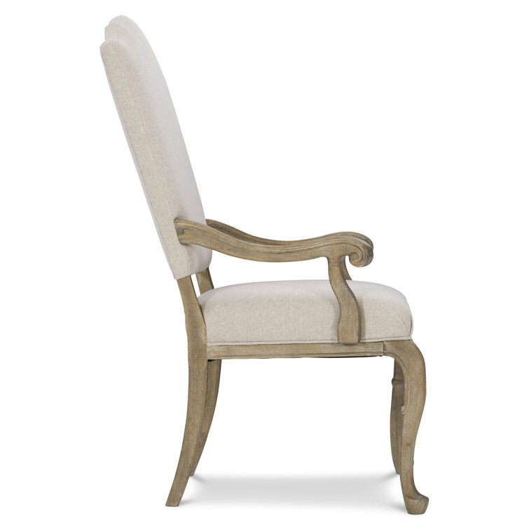 Villa Toscana Beige Upholstered Wood Arm Chair with Curved Legs