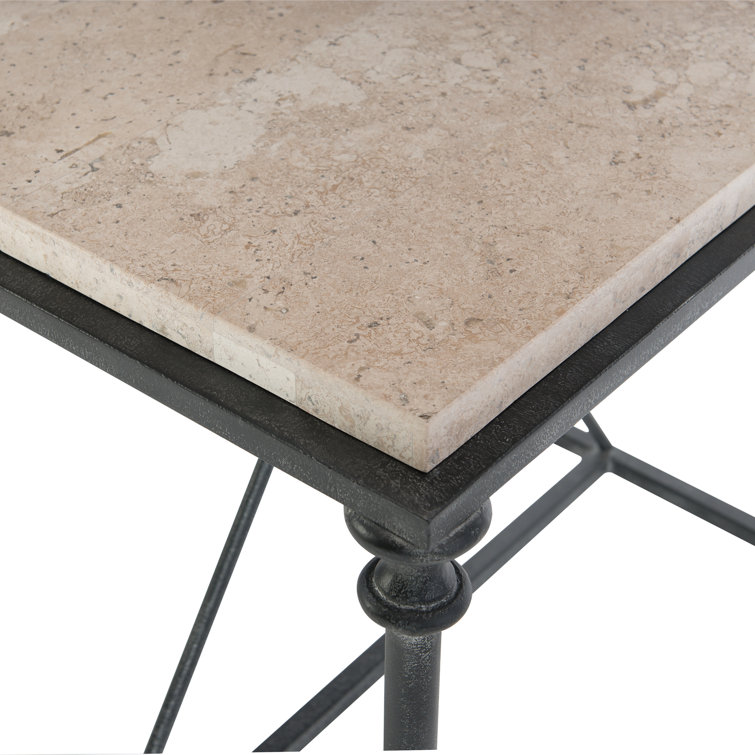 Galesbury 22" Beige Travertine Stone and Black Metal End Table
