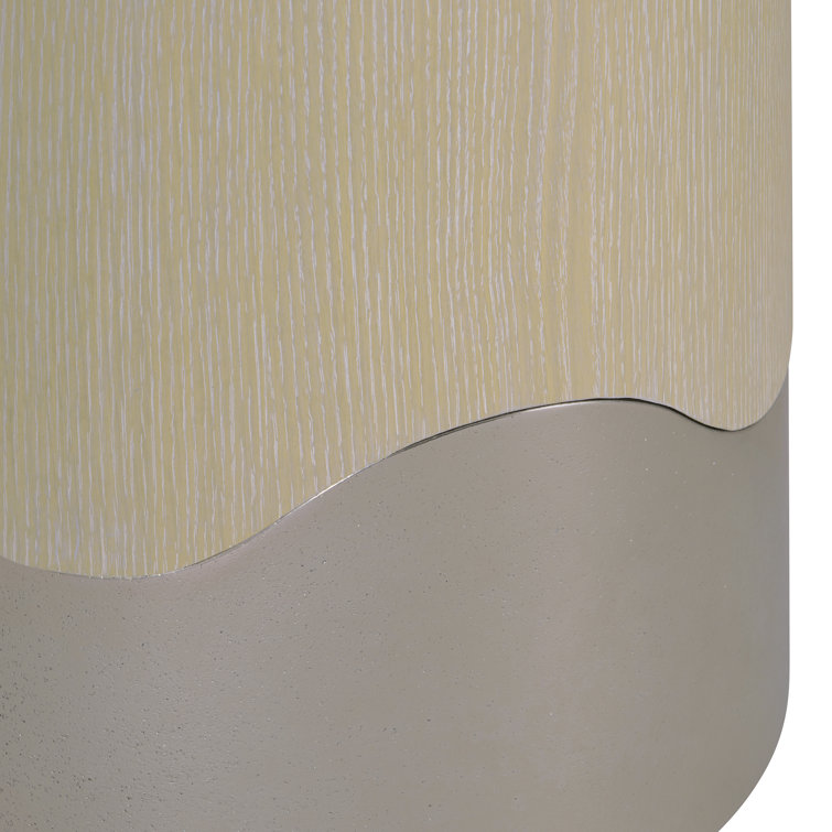 Beige Round Wood and Metal Side Table with Storage