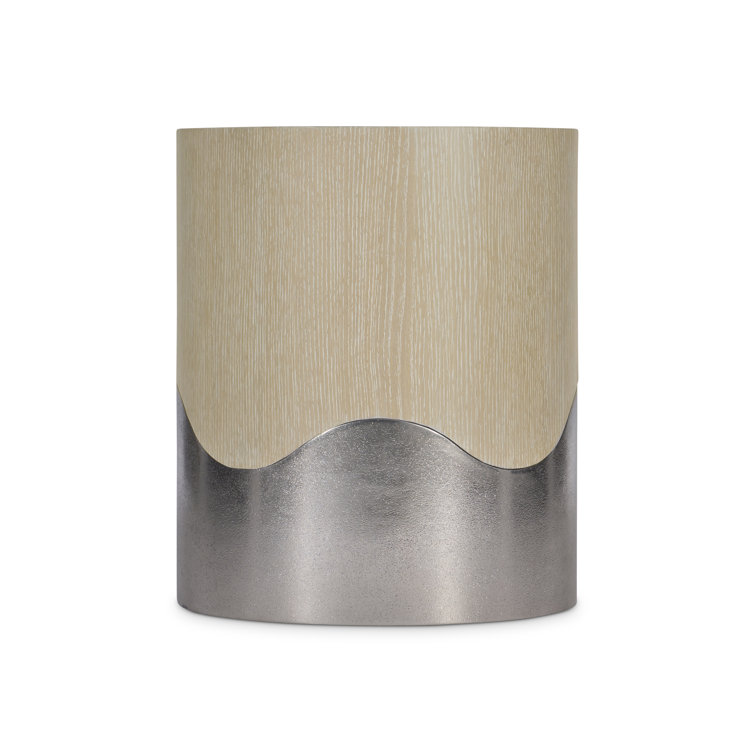 Beige Round Wood and Metal Side Table with Storage