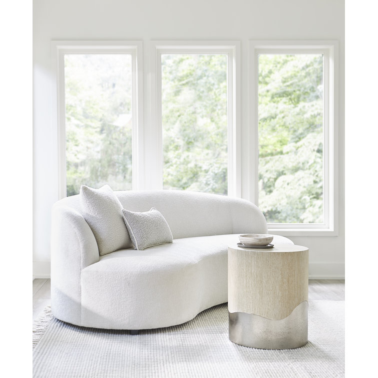 Beige Round Wood and Metal Side Table with Storage