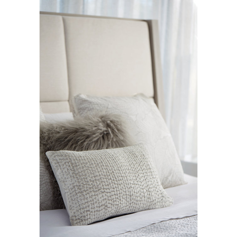 King Linear Gray Upholstered Wood Frame Bed with Slats