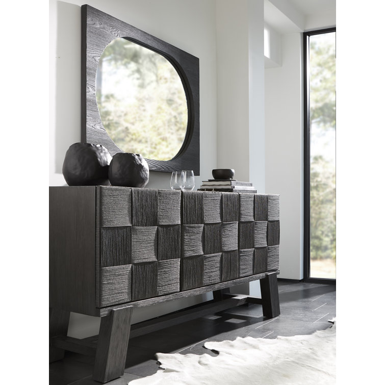 Contemporary Trianon Black Wood Flat Wall Mirror 50"