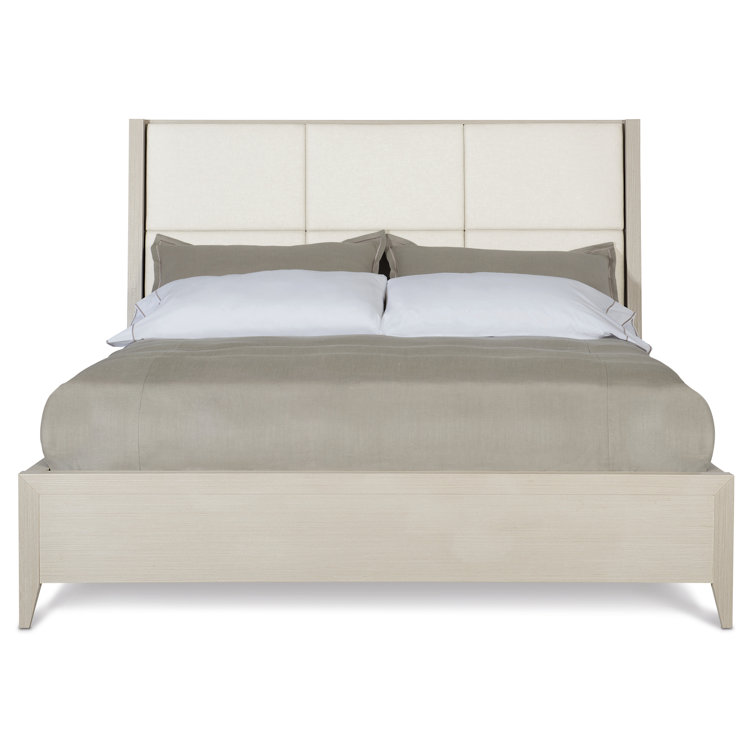 King Linear Gray Upholstered Wood Frame Bed with Slats