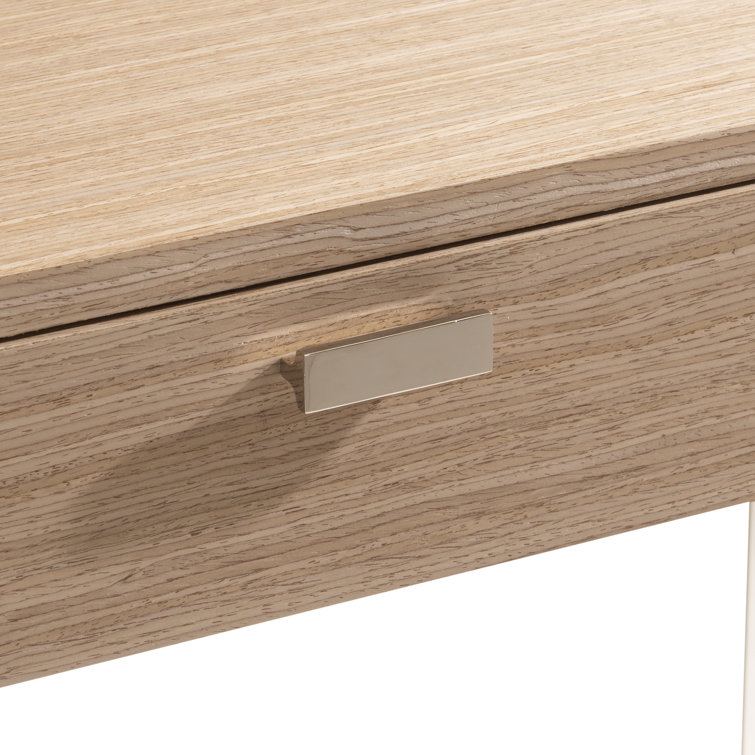 Brown Wood Transitional Writing Desk with USB Ports and Drawers