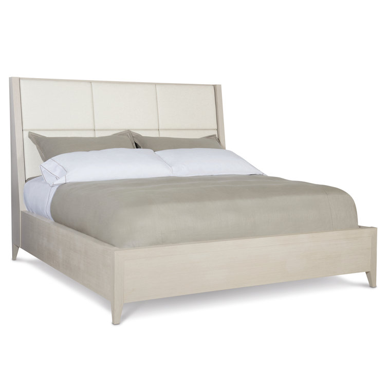 King Linear Gray Upholstered Wood Frame Bed with Slats