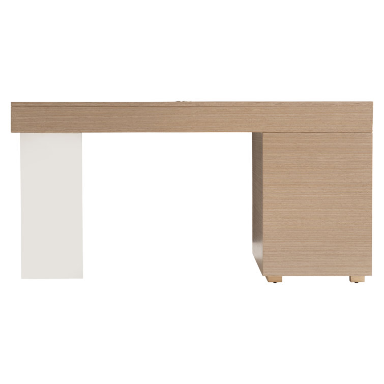 Brown Wood Transitional Writing Desk with USB Ports and Drawers