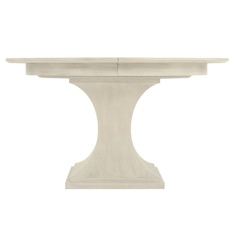 Cerused Linen White Round Extendable Wood Dining Table