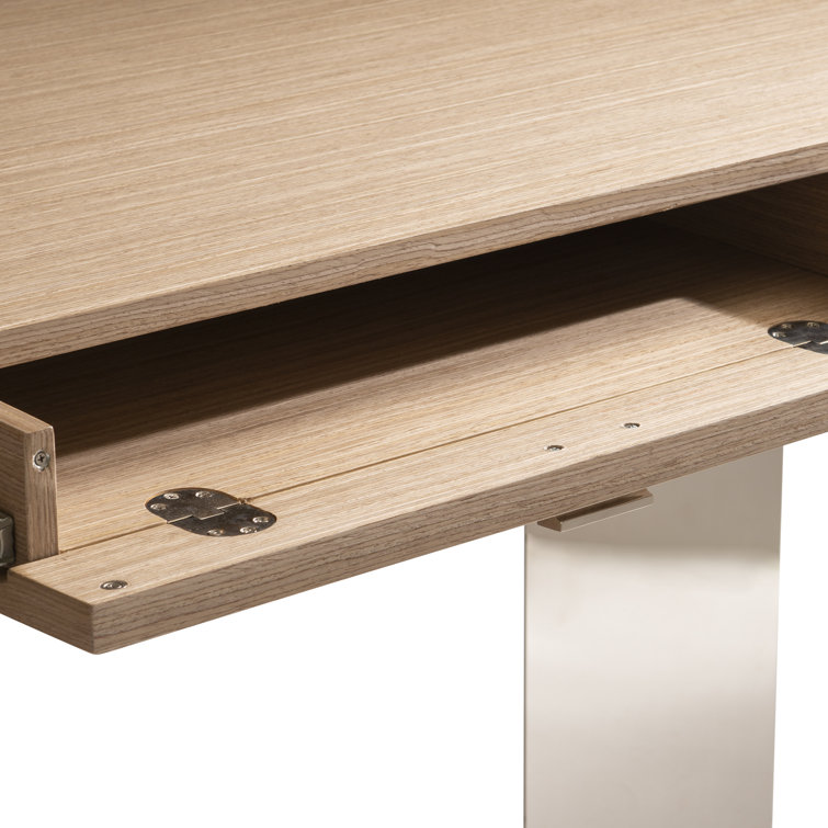 Brown Wood Transitional Writing Desk with USB Ports and Drawers