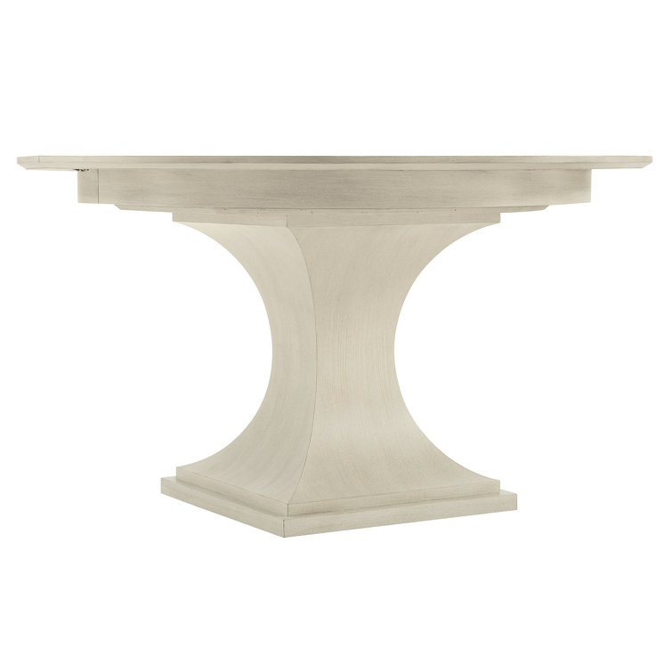 Cerused Linen White Round Extendable Wood Dining Table
