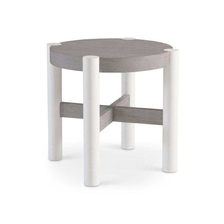Beige Round Wood Contemporary Side Table