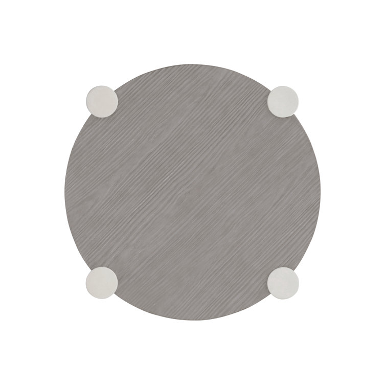 Beige Round Wood Contemporary Side Table