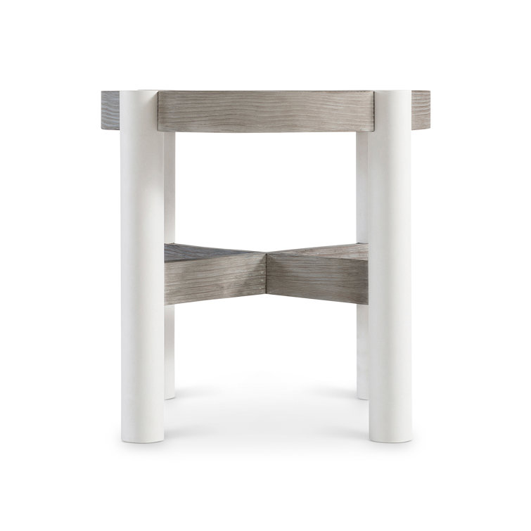 Beige Round Wood Contemporary Side Table