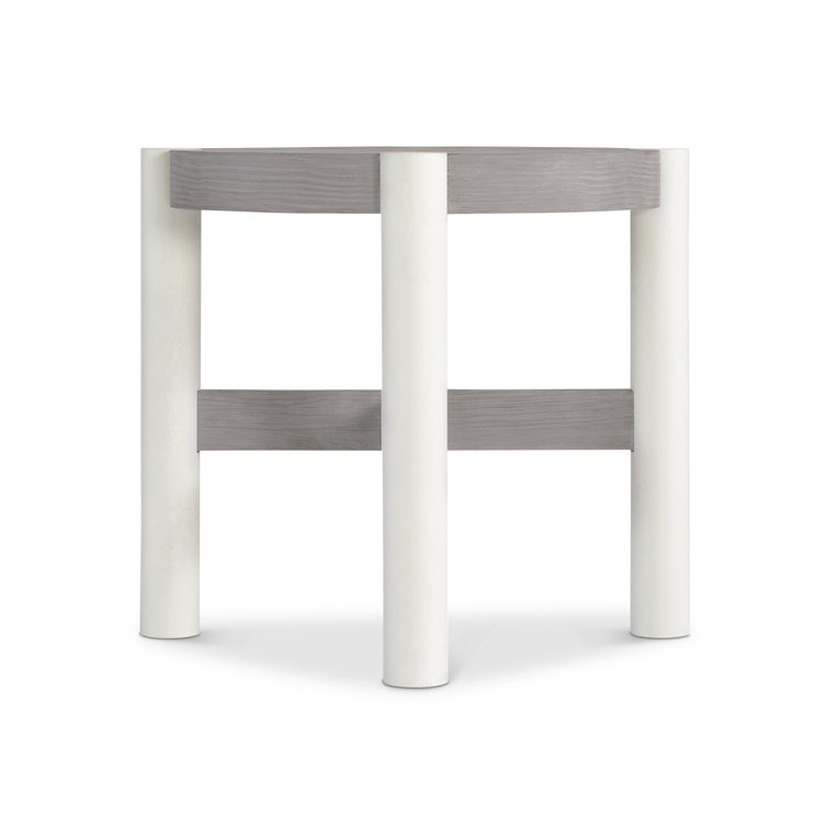 Beige Round Wood Contemporary Side Table