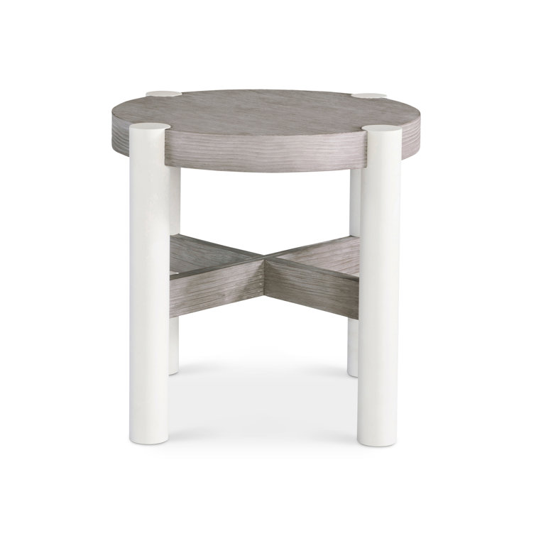 Beige Round Wood Contemporary Side Table