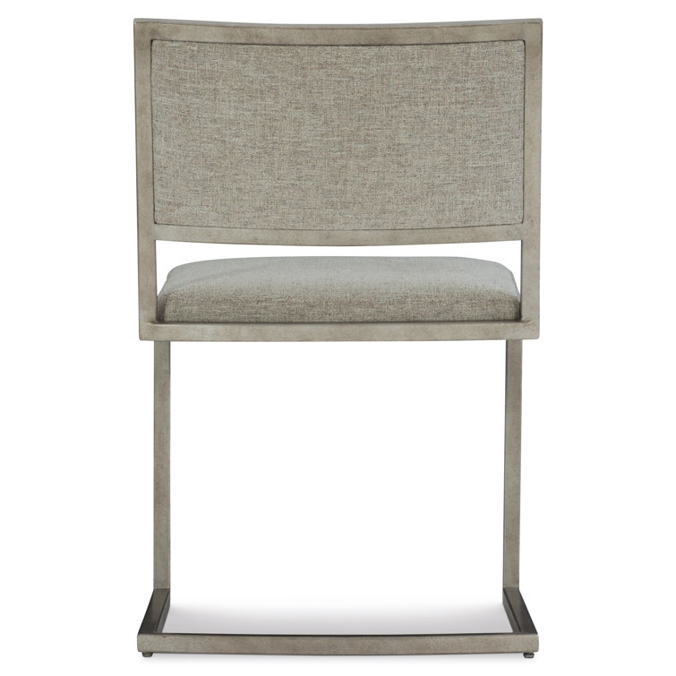 Ames Transitional Beige Leather Side Chair with Metal Frame