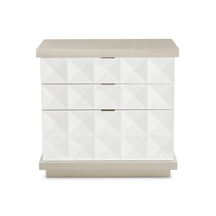 Axiom Transitional 3-Drawer Nightstand in Gray/White with Inverted Pyramid Motif