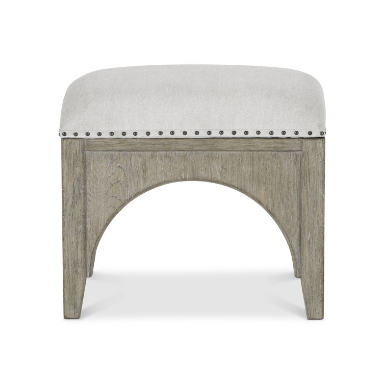 Gray Oak Upholstered Bench with Nailhead Trim