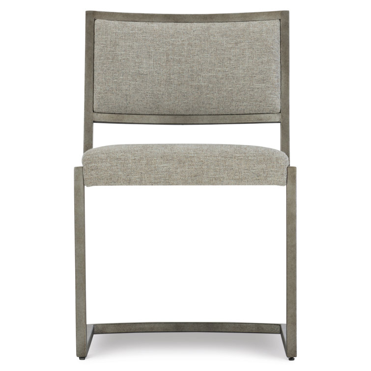 Ames Transitional Beige Leather Side Chair with Metal Frame