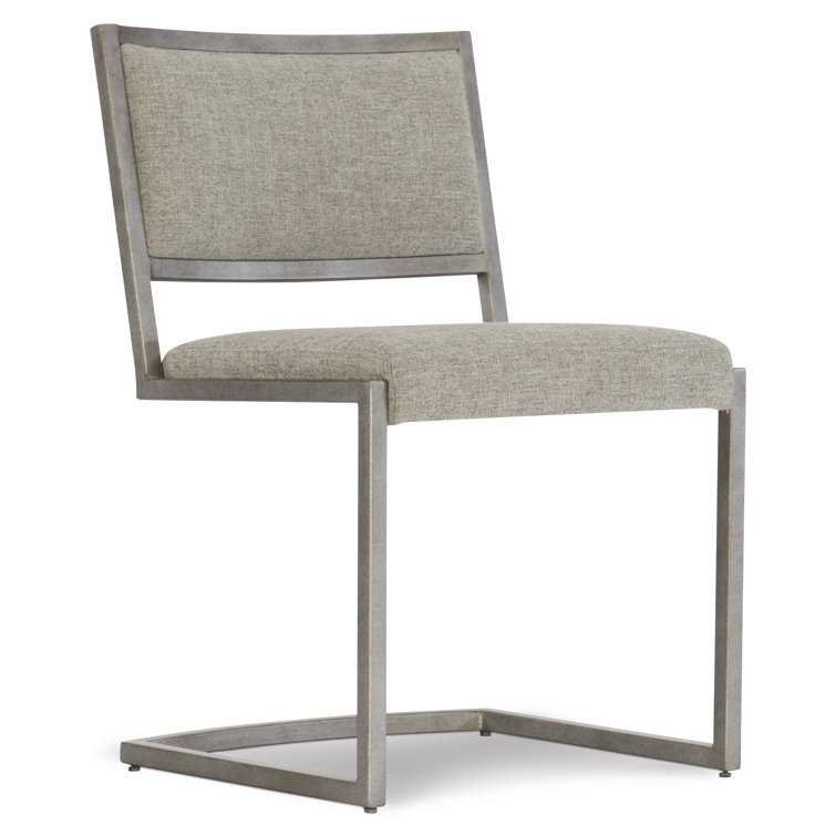 Ames Transitional Beige Leather Side Chair with Metal Frame
