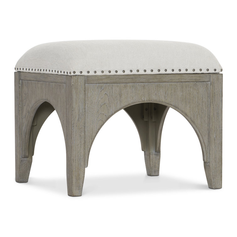 Gray Oak Upholstered Bench with Nailhead Trim