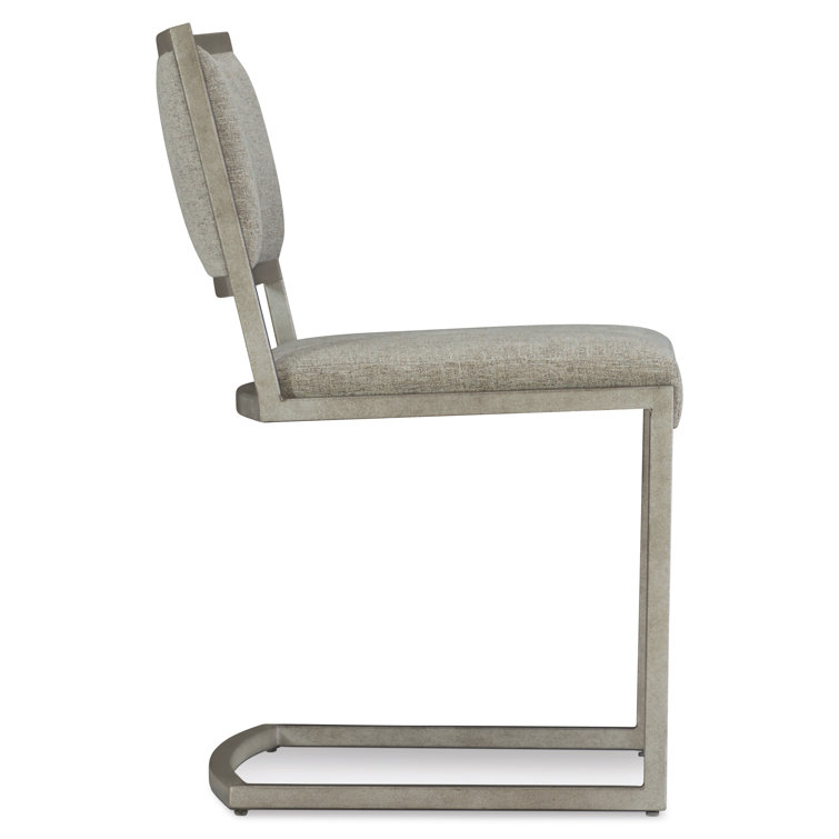 Ames Transitional Beige Leather Side Chair with Metal Frame