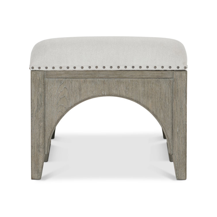 Gray Oak Upholstered Bench with Nailhead Trim