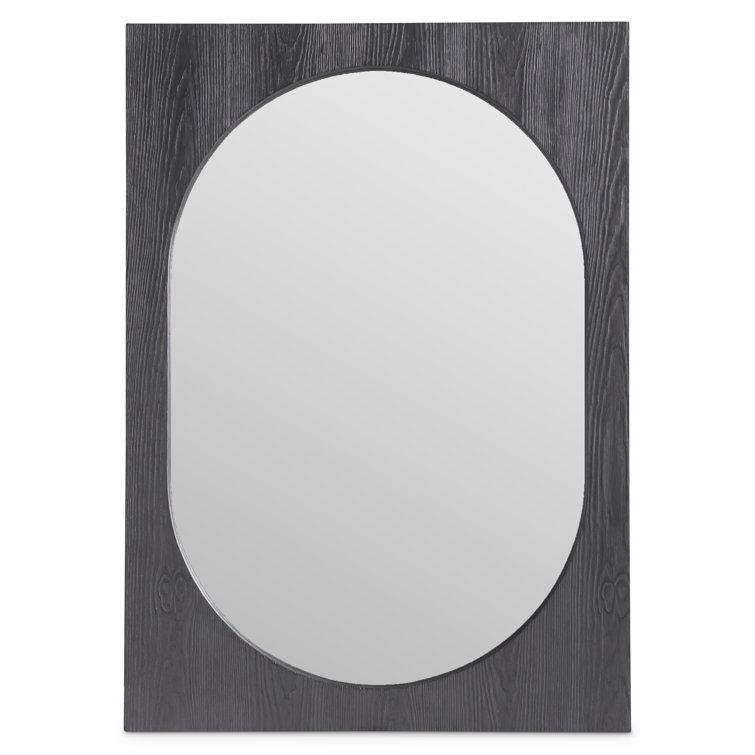 Contemporary Trianon Black Wood Flat Wall Mirror 50"