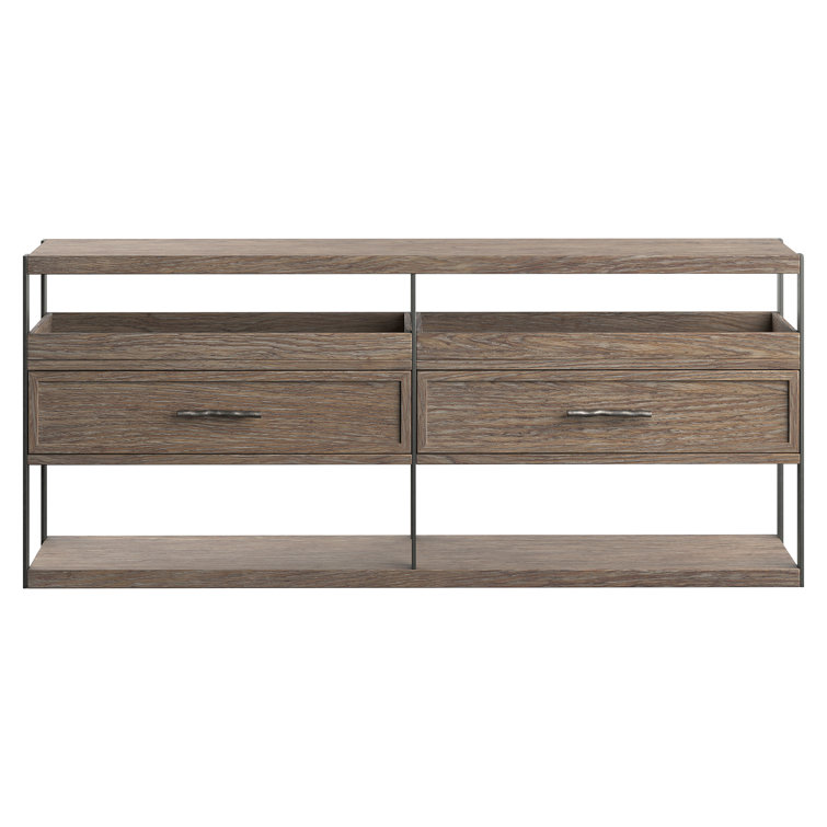Brown Solid Wood and Metal Console Table with Storage