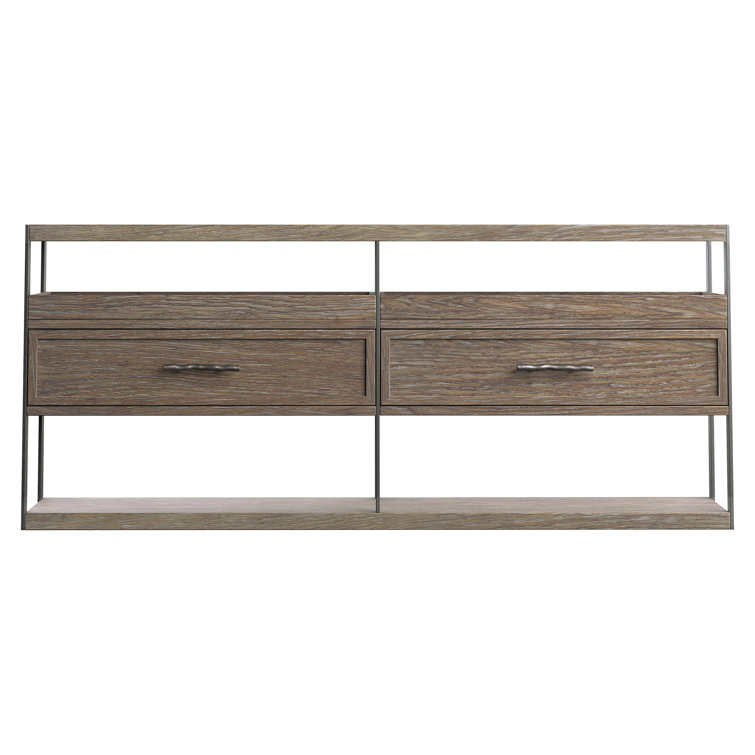 Brown Solid Wood and Metal Console Table with Storage