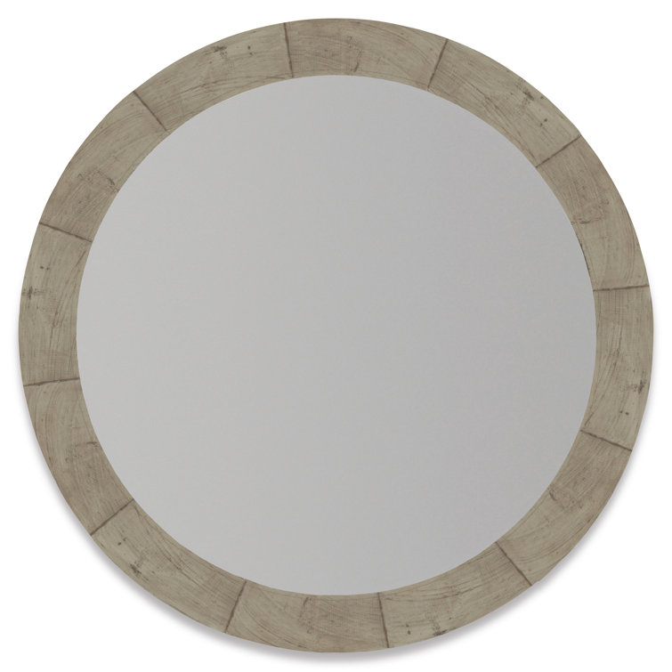 Gray Round Wood Transitional Wall Mirror