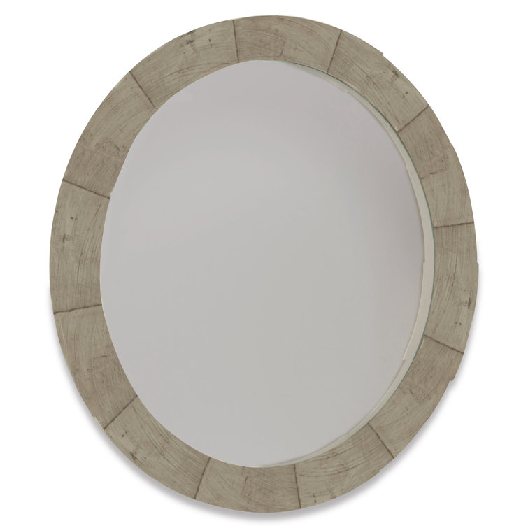 Gray Round Wood Transitional Wall Mirror