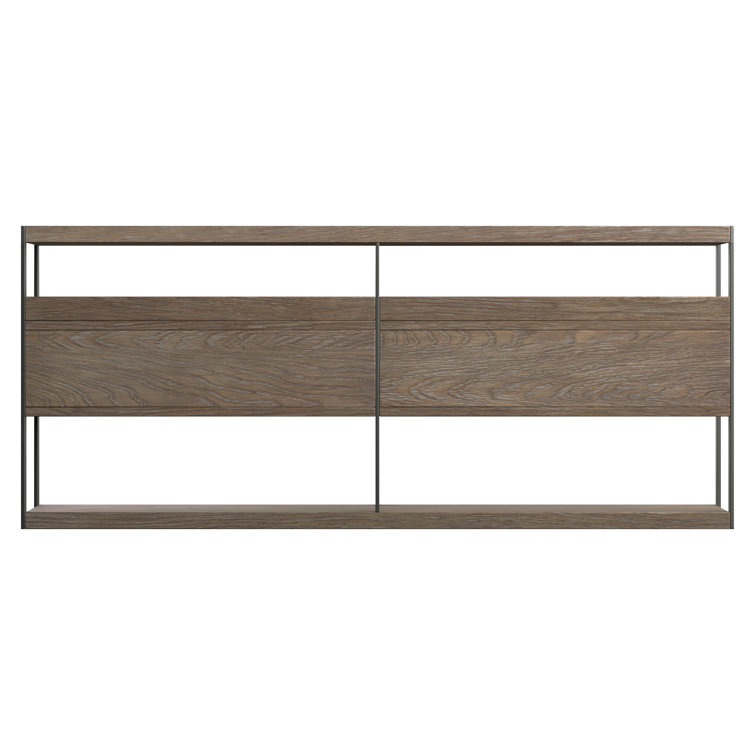 Brown Solid Wood and Metal Console Table with Storage