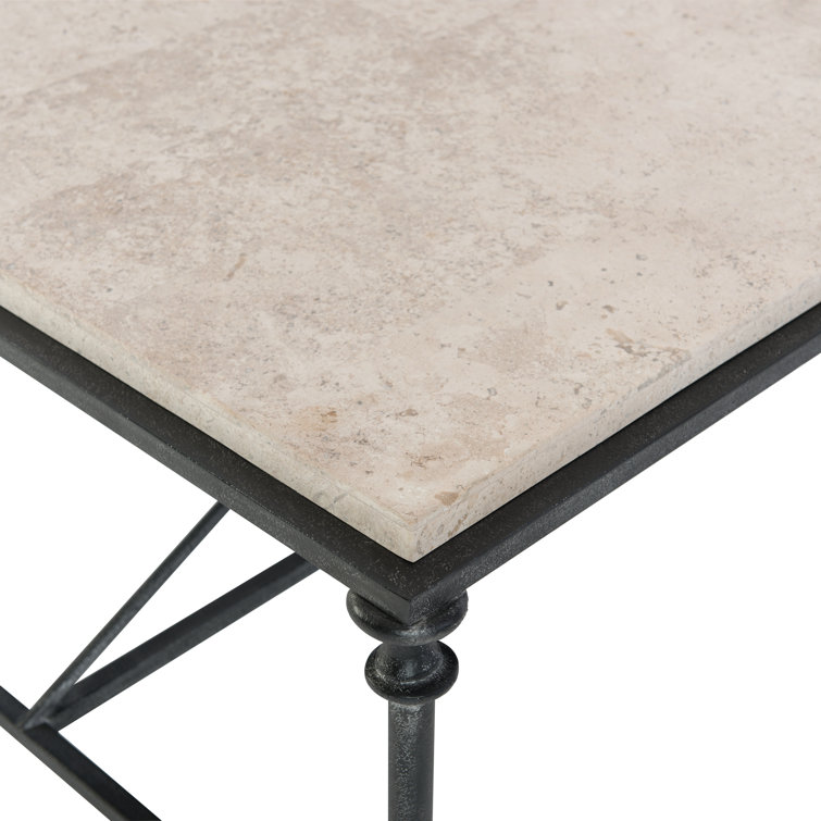 Beige and Black Rectangular Metal Cocktail Table with Storage