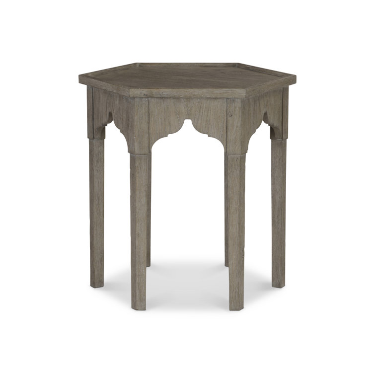Gray Wood and Metal Hexagonal Side Table