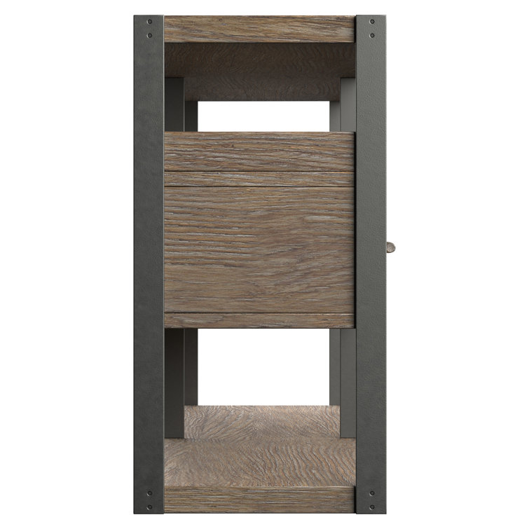 Brown Solid Wood and Metal Console Table with Storage