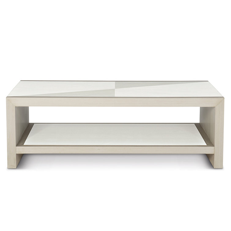 Gray and White Rectangular Wood Cocktail Table with Storage