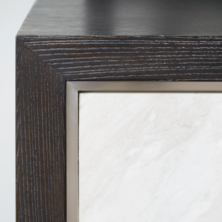 84'' Brown and Silver Marble Front Sideboard